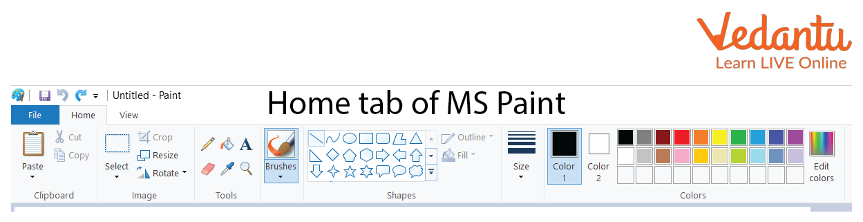 Home Tab of MS Paint