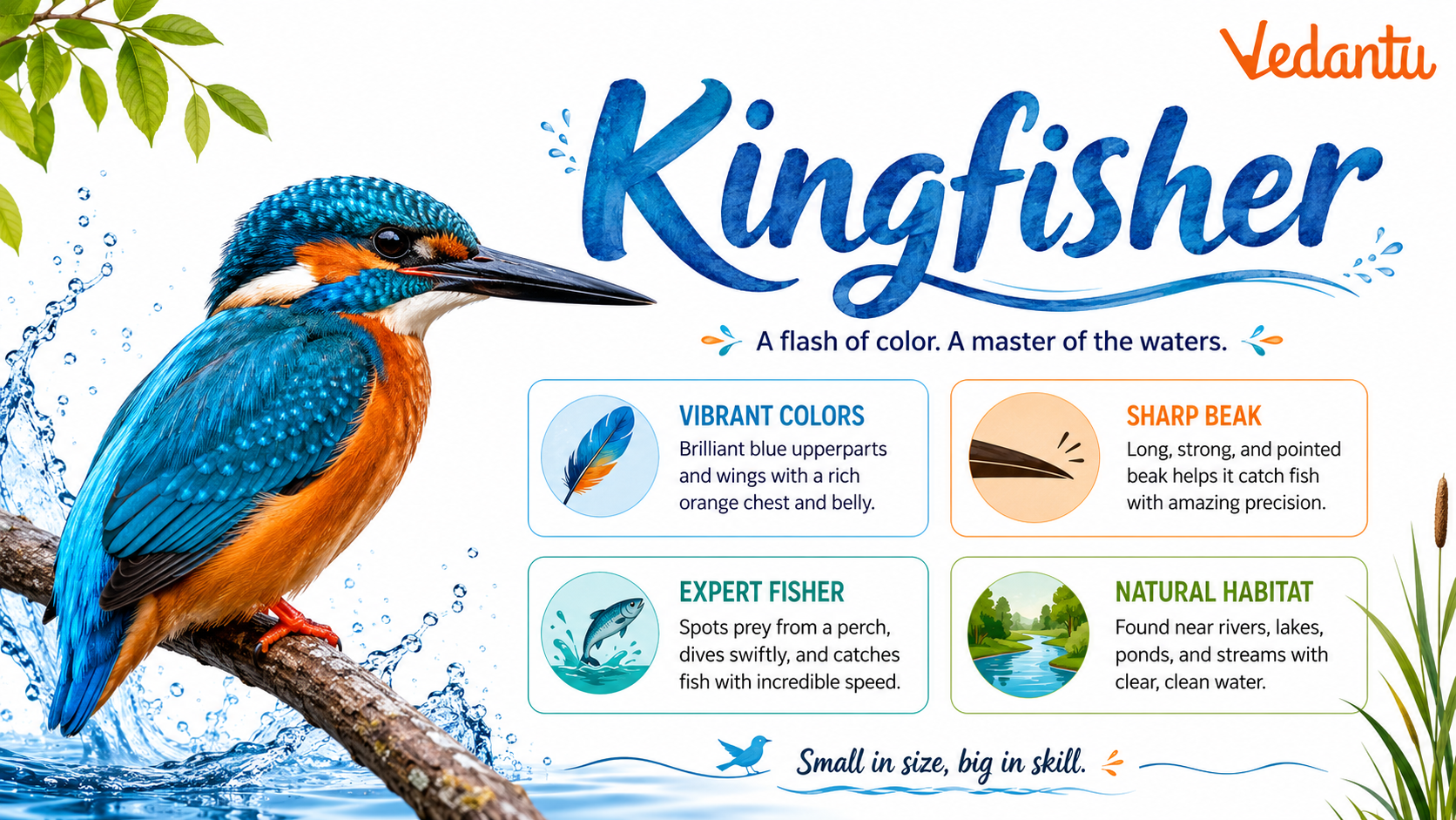 Kingfisher bird perched near water