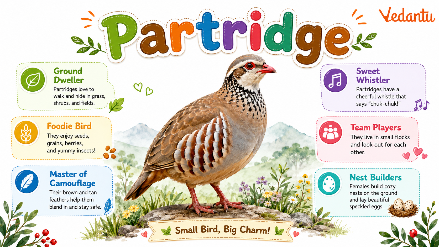 Partridge bird standing on grassland