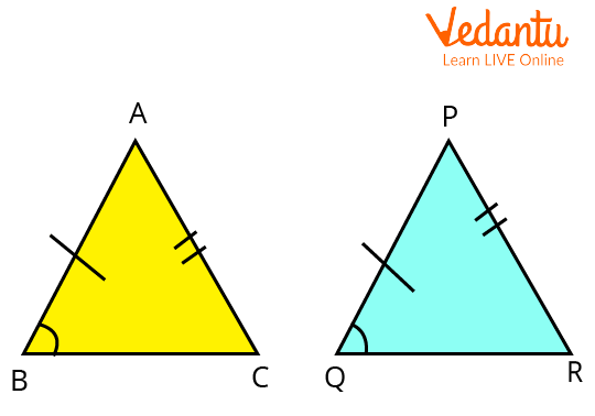 Triangles ABC and PQR for SAS Theorem