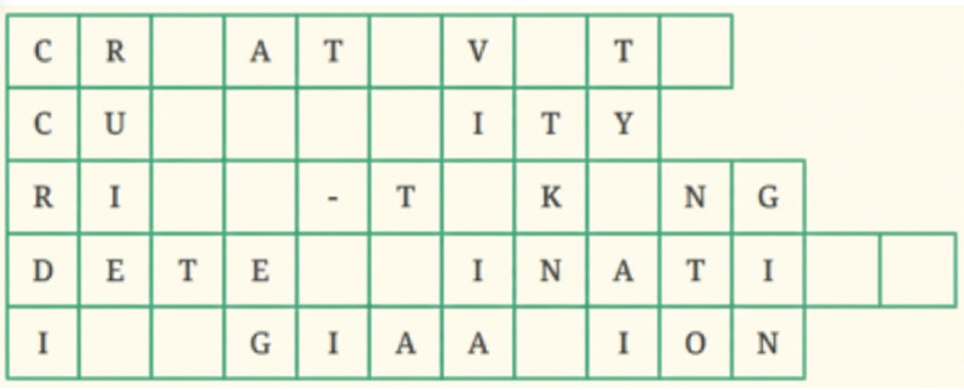 Fill the grid given below with missing letters to complete the words