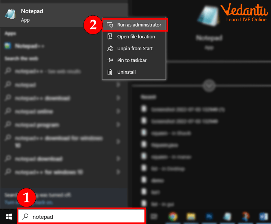 Select the Notepad Option