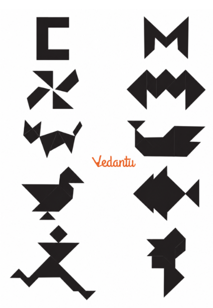 1. How can the tangram pieces be rearranged to form each of the following figures?