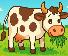 The cow is eating grass