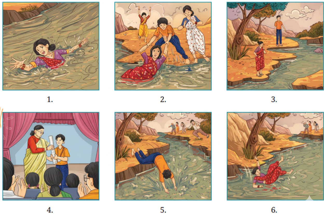 You will listen to a woman read the special broadcast of the news. As you listen, arrange the pictures in the correct sequence of the events that took place. (Refer to NCERT Textbook Page 99 for transcript)