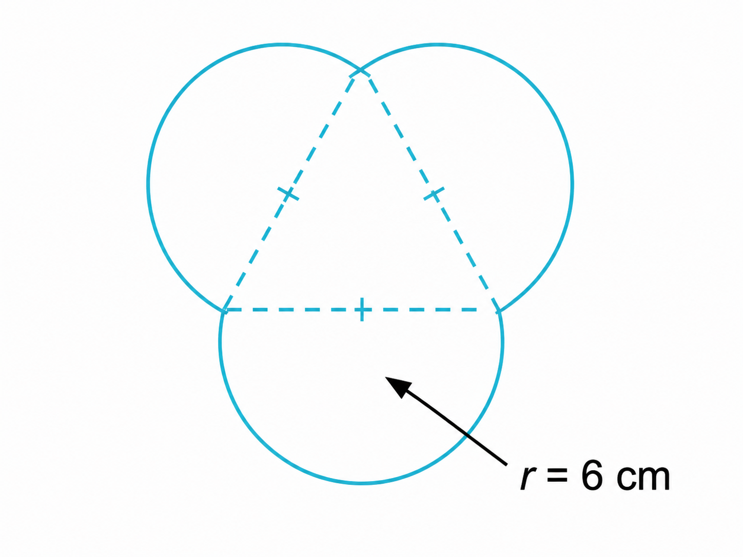 The boundary consists of three semicircular arcs of equal radius 6 cm..png