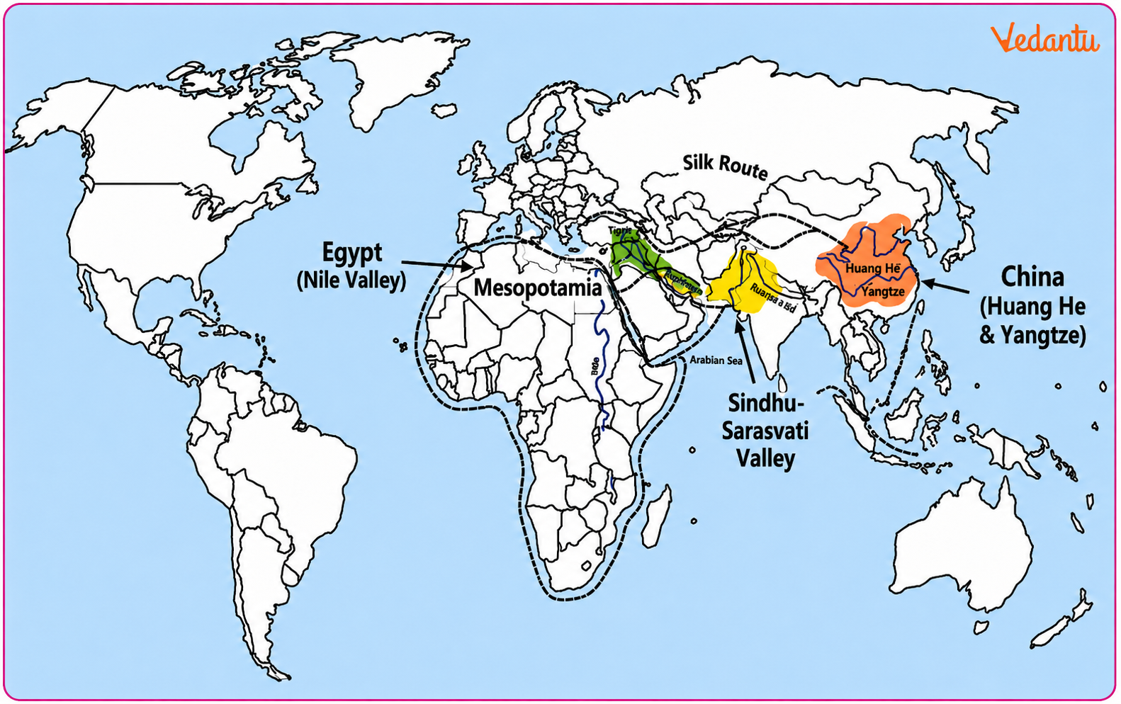 locate the major rivers and civilisations of Mesopotamia, Egypt, China, and the Sindhu-Sarasvati Valley.png