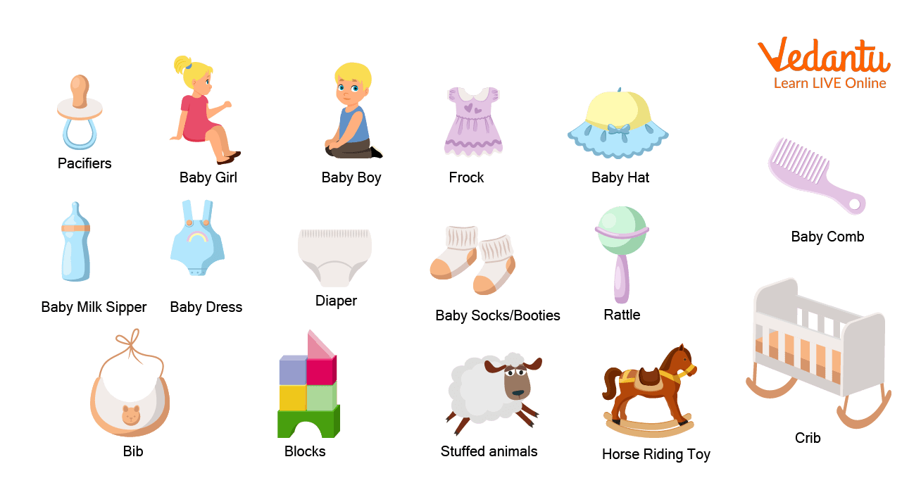 Different types of baby products and furniture