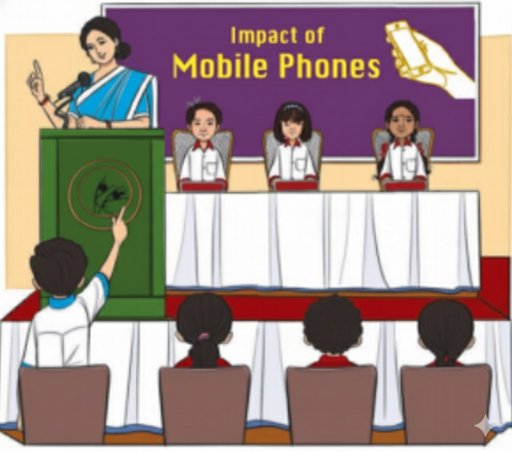 Form a group of five. Conduct a panel discussion on the topic, ‘Evaluating the Impact of Mobile Phones—Beneficial or Harmful’. Each student will take on one of the following roles.
