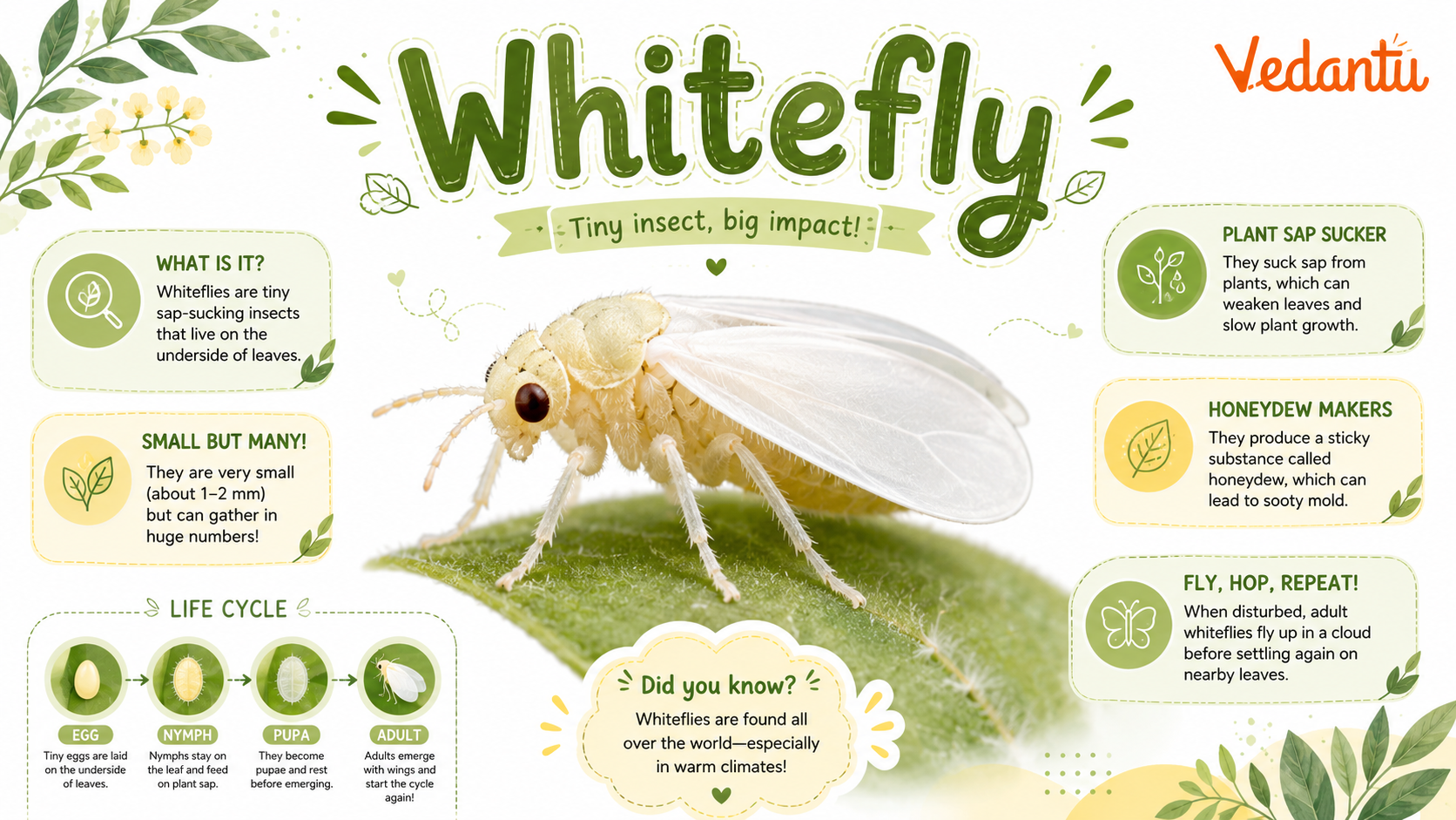 Whitefly insect on green leaf