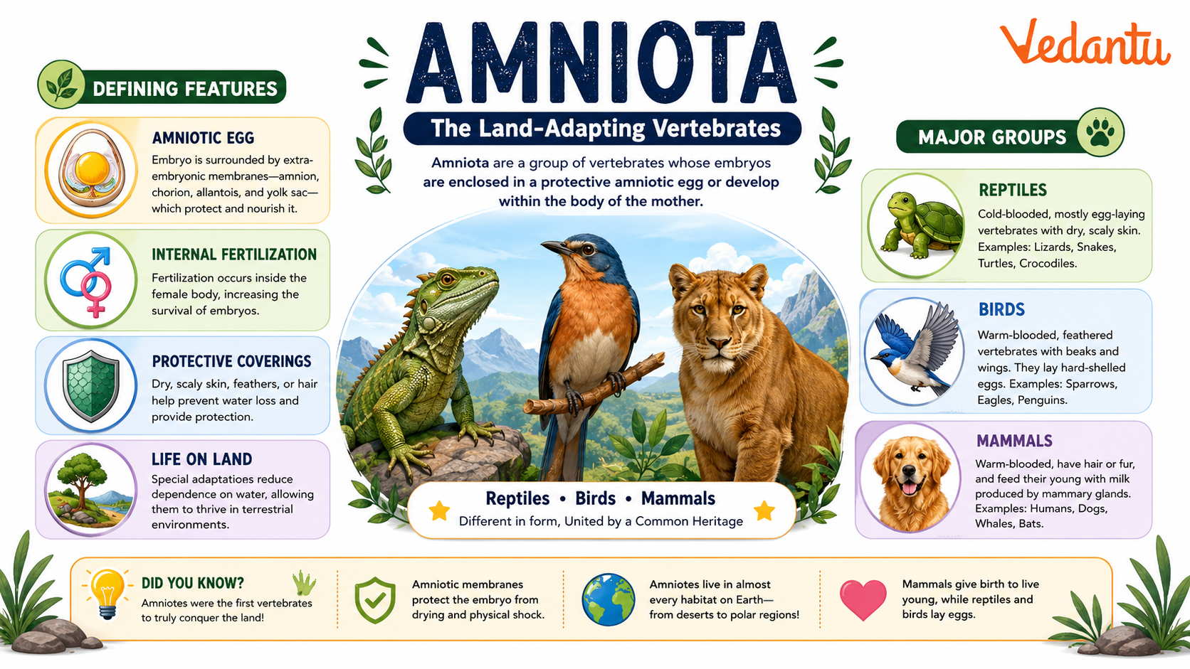 Amniota classification diagram showing reptiles, birds and mammals
