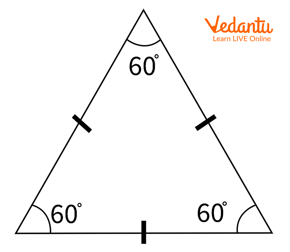 In Geometry, an equilateral triangle is a triangle that is composed of three sides equal in length and all the angles are equal in measure in an equilateral triangle.