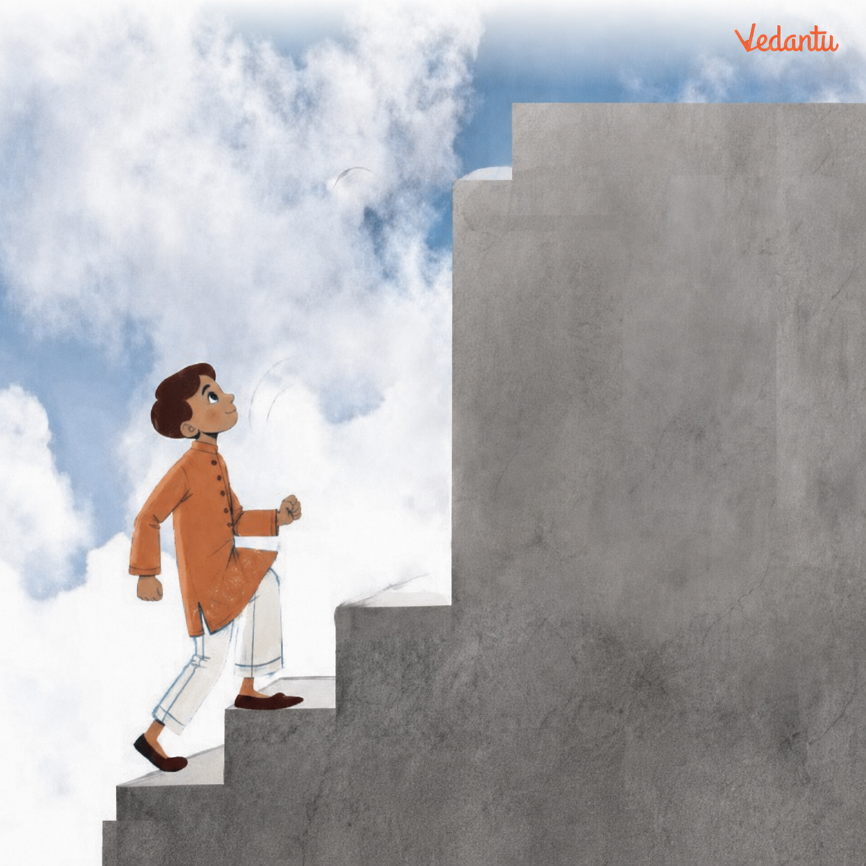 A person standing at the base of a staircase