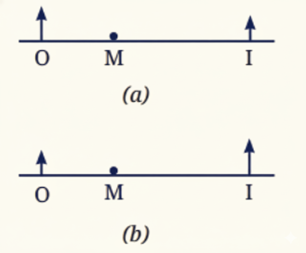 In the Figure, note that O stands for object, M for mirror, and I for image.