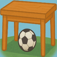 The ball is under the table