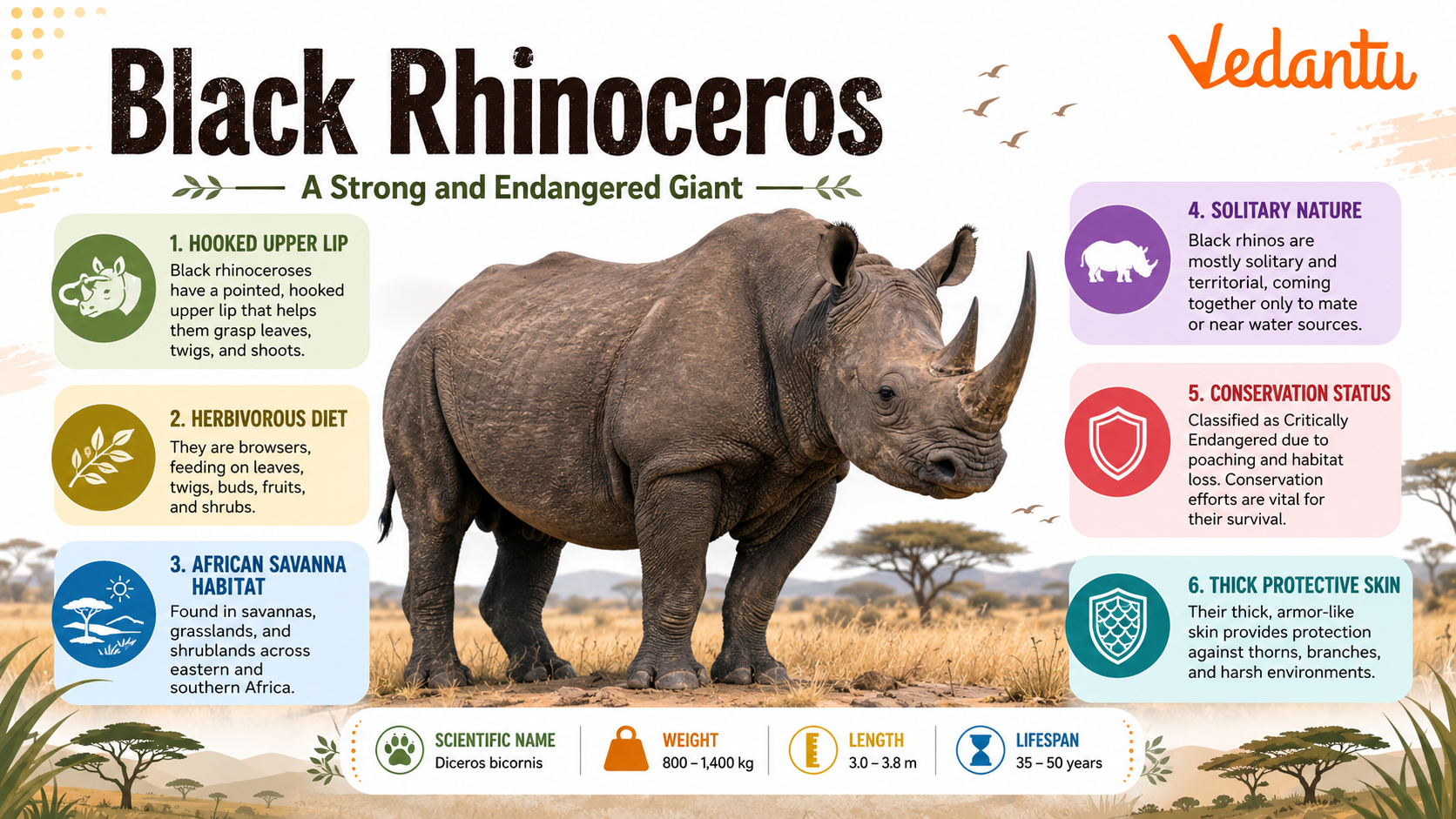 Black Rhinoceros in African savanna habitat