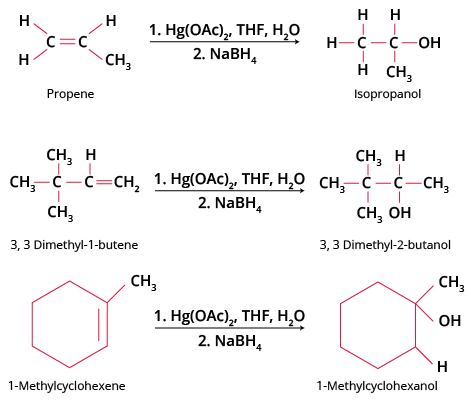Examples of oxymercuration-reduction reaction