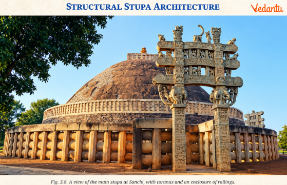 Fig 3.8 A view of the main stupa at Sanchi, with toranas and an enclodure of railings