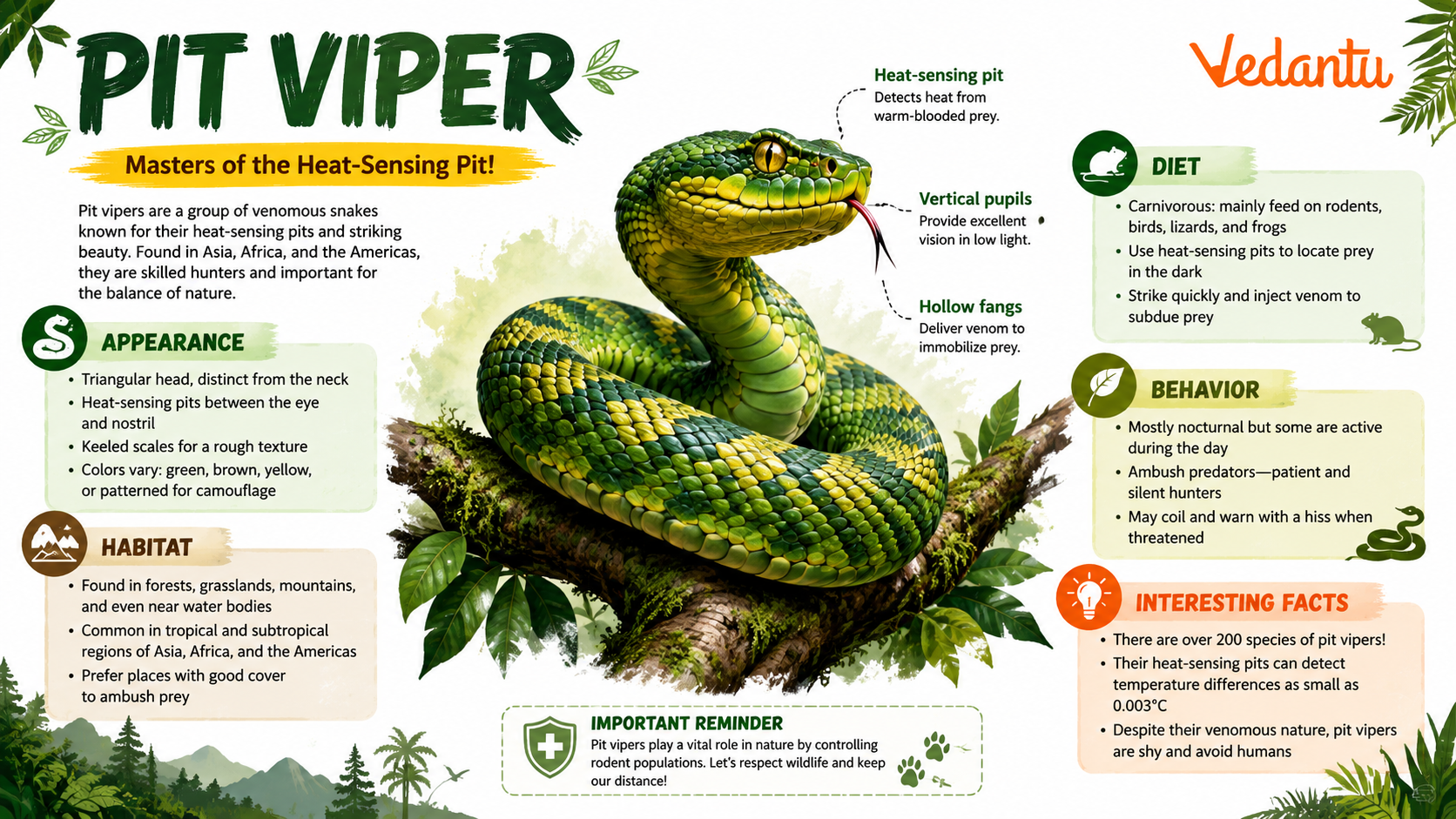 Pit Viper snake showing triangular head and heat-sensing pits