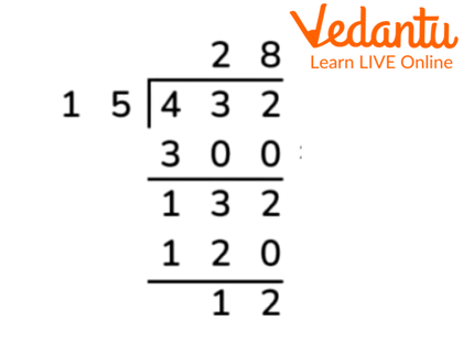 Solution of the division of 432 by 15