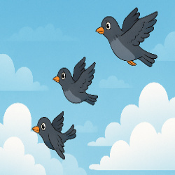 Birds fly high in the blue sky