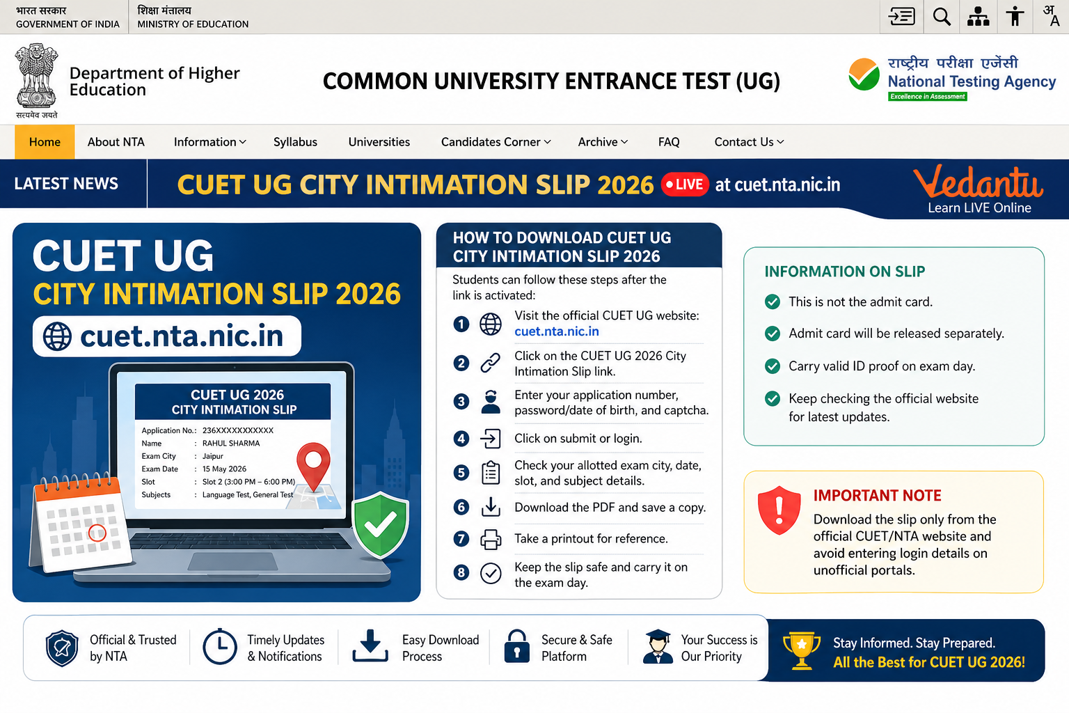 CUET UG 2026 city intimation slip