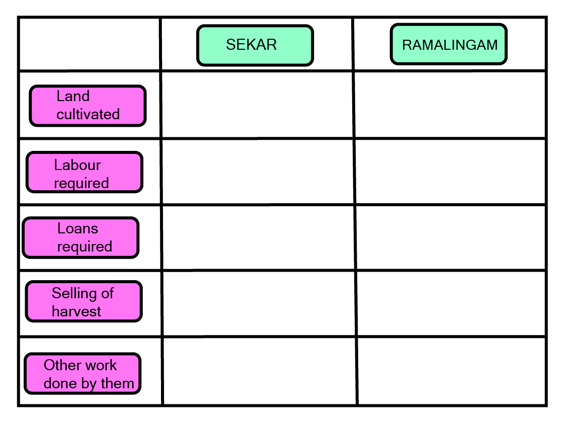 Table for Comparing the situation of Sekar and Ramalingam