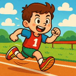 The boy is running very fast