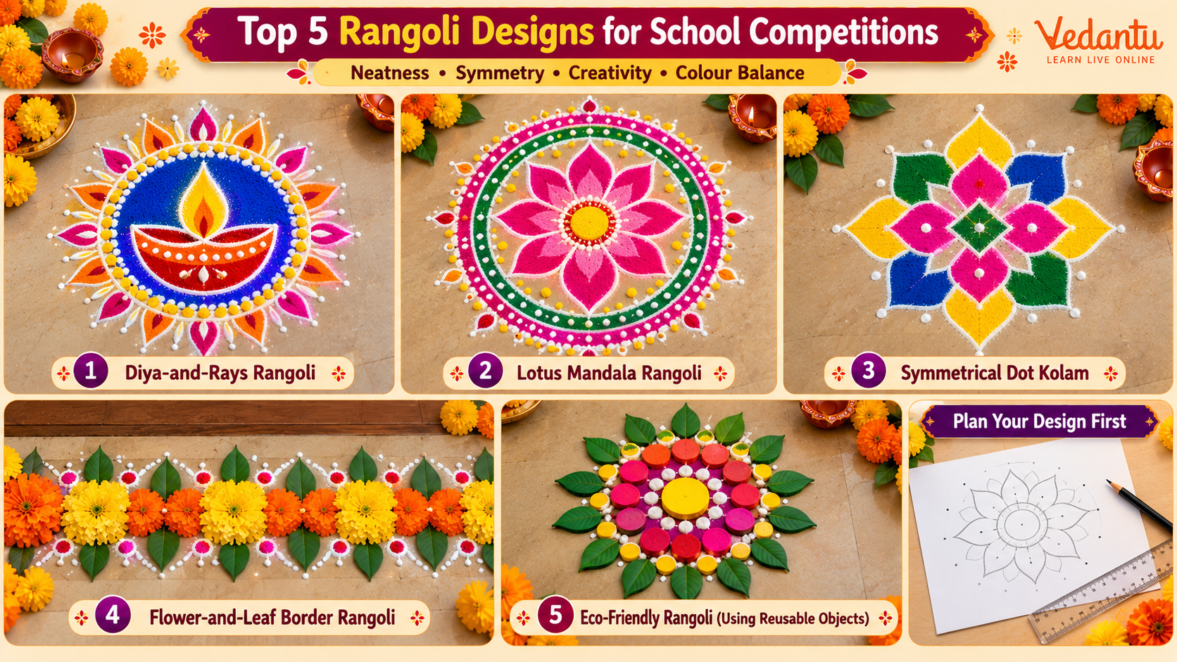 Top 5 Rangoli Designs for School Competitions