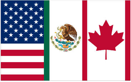 NAFTA - Agreement signed between the United States (left), Mexico (middle), and Canada (right).