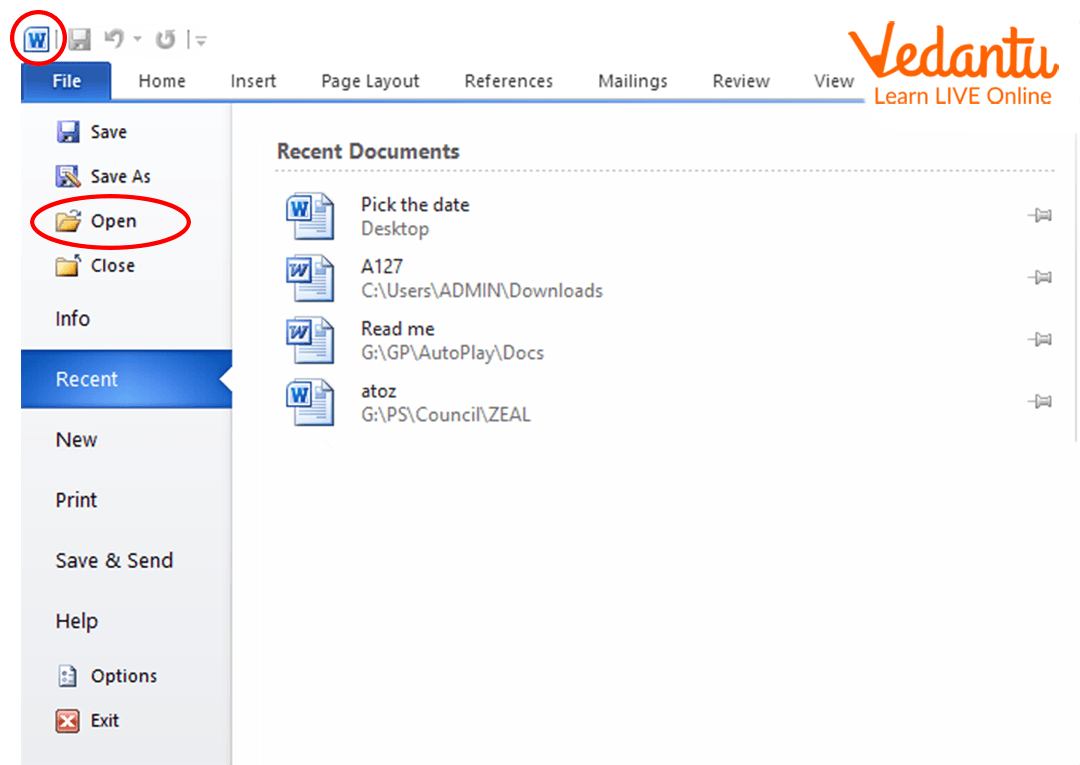 Open an Existing Document