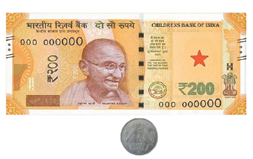 A two hundred note and a coin