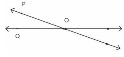 बिंदु O पर प्रतिच्छेद करती रेखाएँ P और Q