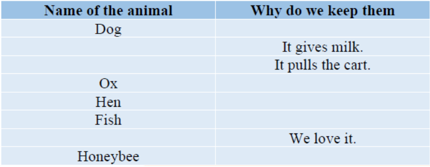 Write the animals name and why we domesticate them