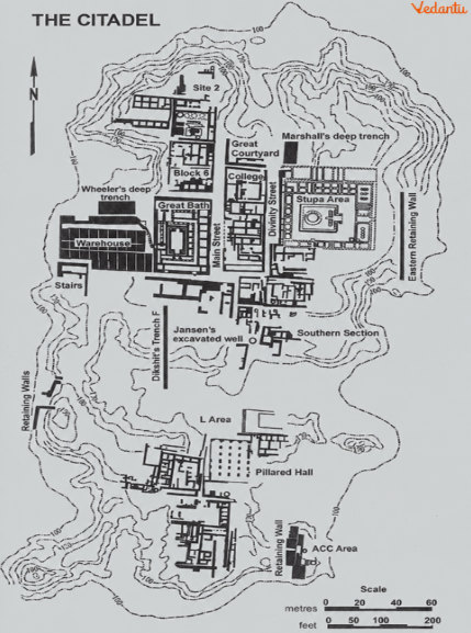 Image-Based Question: Examine the illustration of the Great Bath at Mohenjodaro below. Describe its important architectural features and probable function.