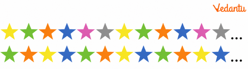 In the two rows, colours repeat as shown. When will the black stars meet next?
