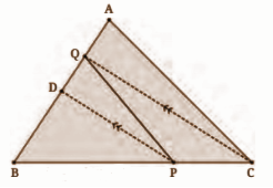 In ΔABC, D is the midpoint of AB. P is any point on BC, and Q is a point on AB such that CQ.png