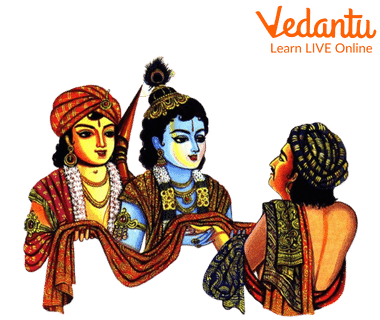 Krishna embracing Akrura