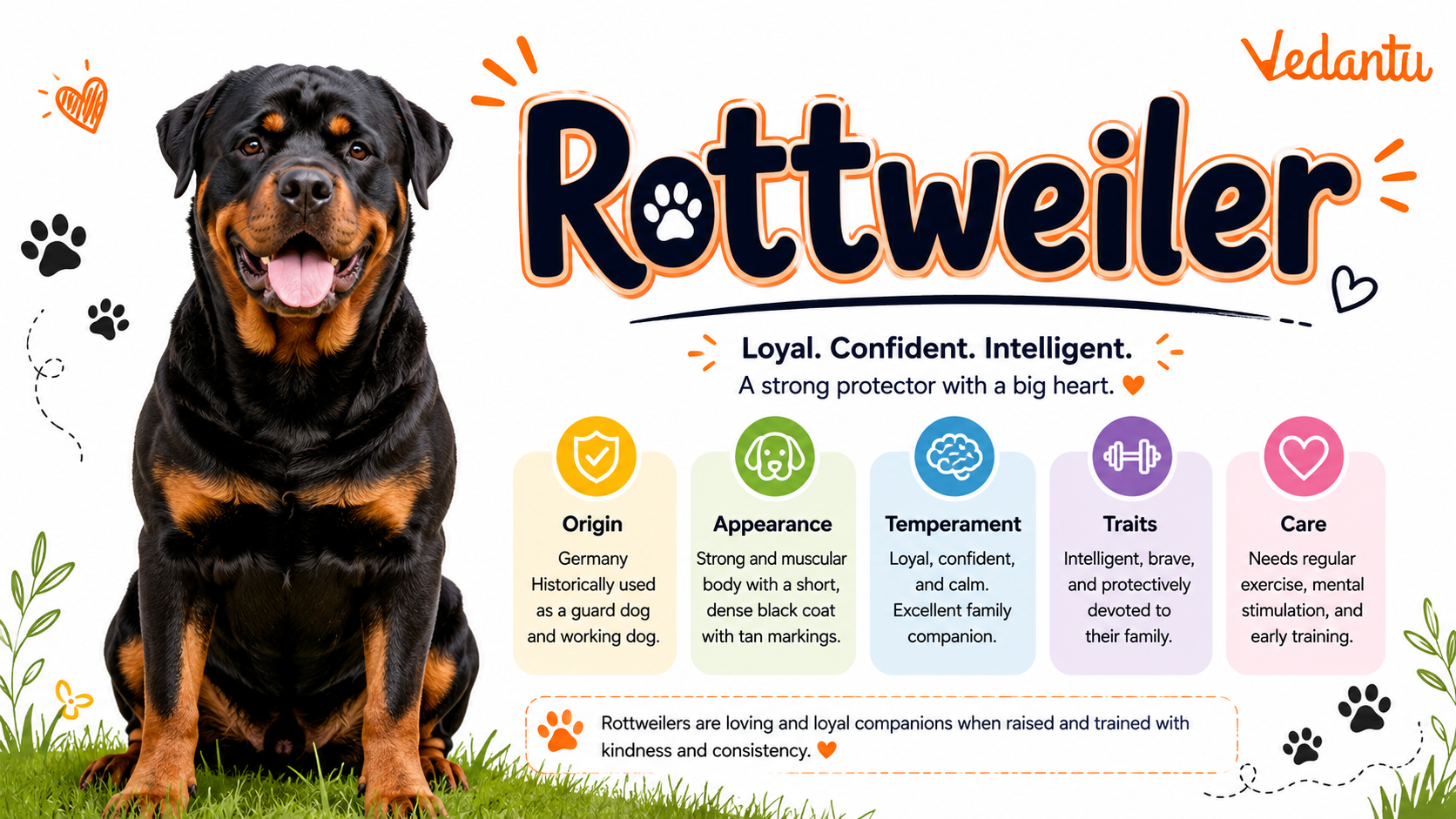 Rottweiler dog breed standing strong and alert