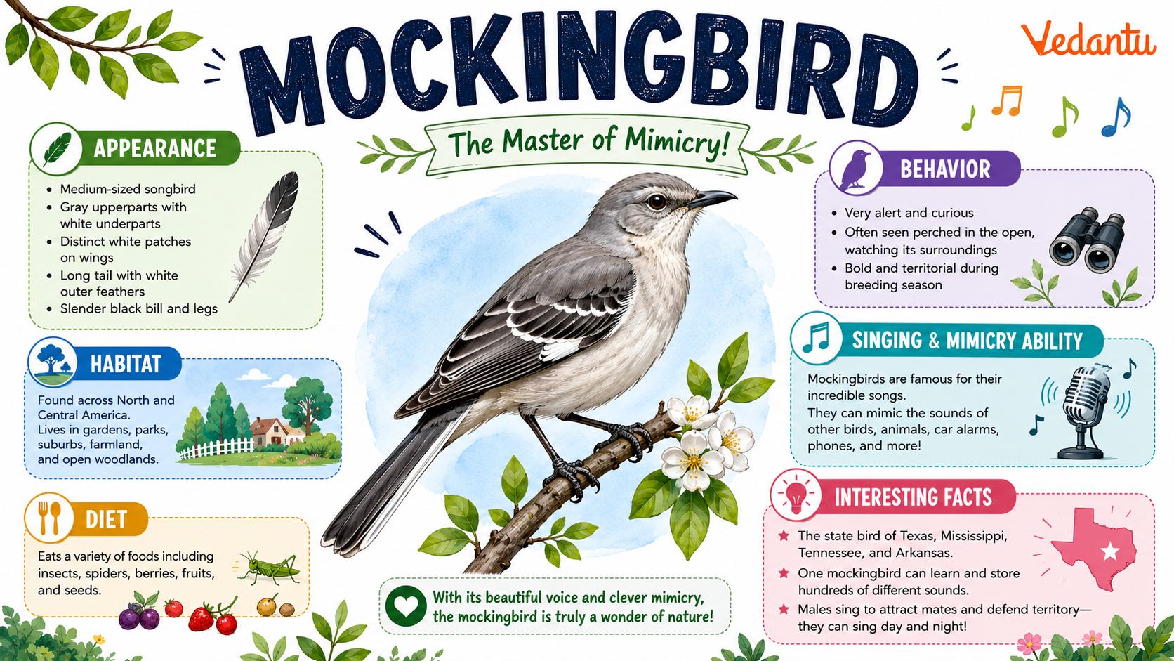 Mockingbird perched on a branch