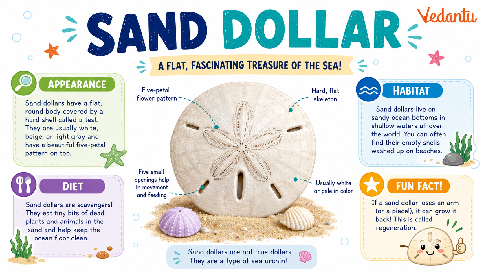 Sand Dollar marine animal on sandy ocean floor
