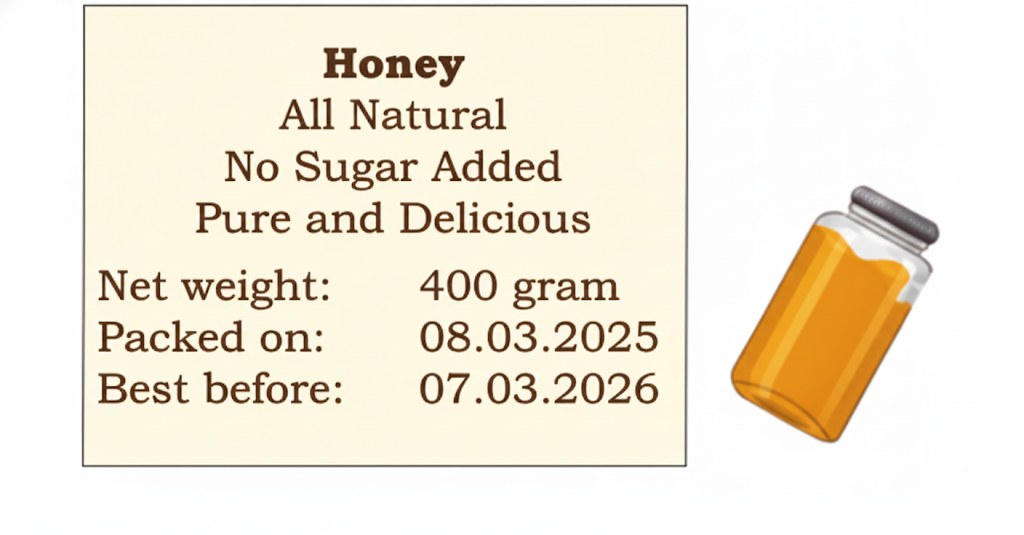 At home, pick up any one packaged food item from your kitchen. Check the label and note down the expiry date, and also two main ingredients