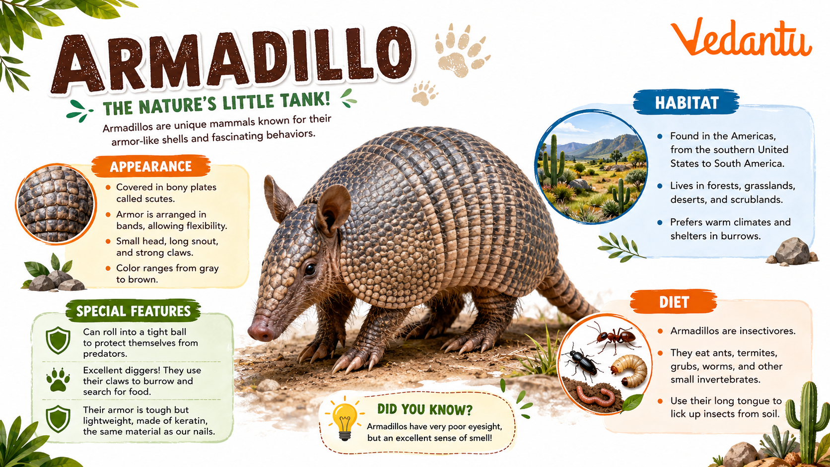 Armadillo with hard protective shell