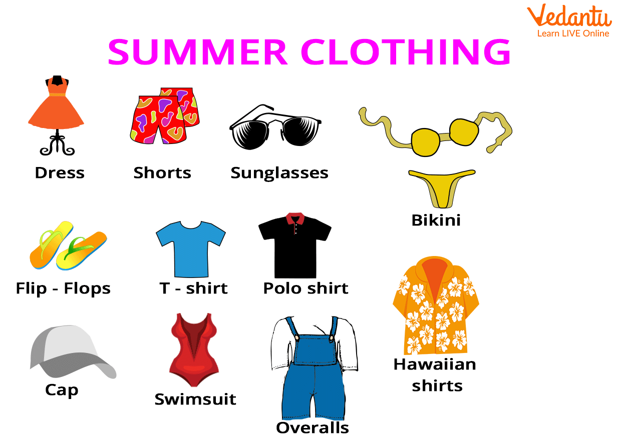 A chart displaying summer clothing