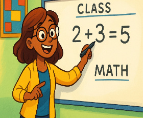 The teacher is writing on the board