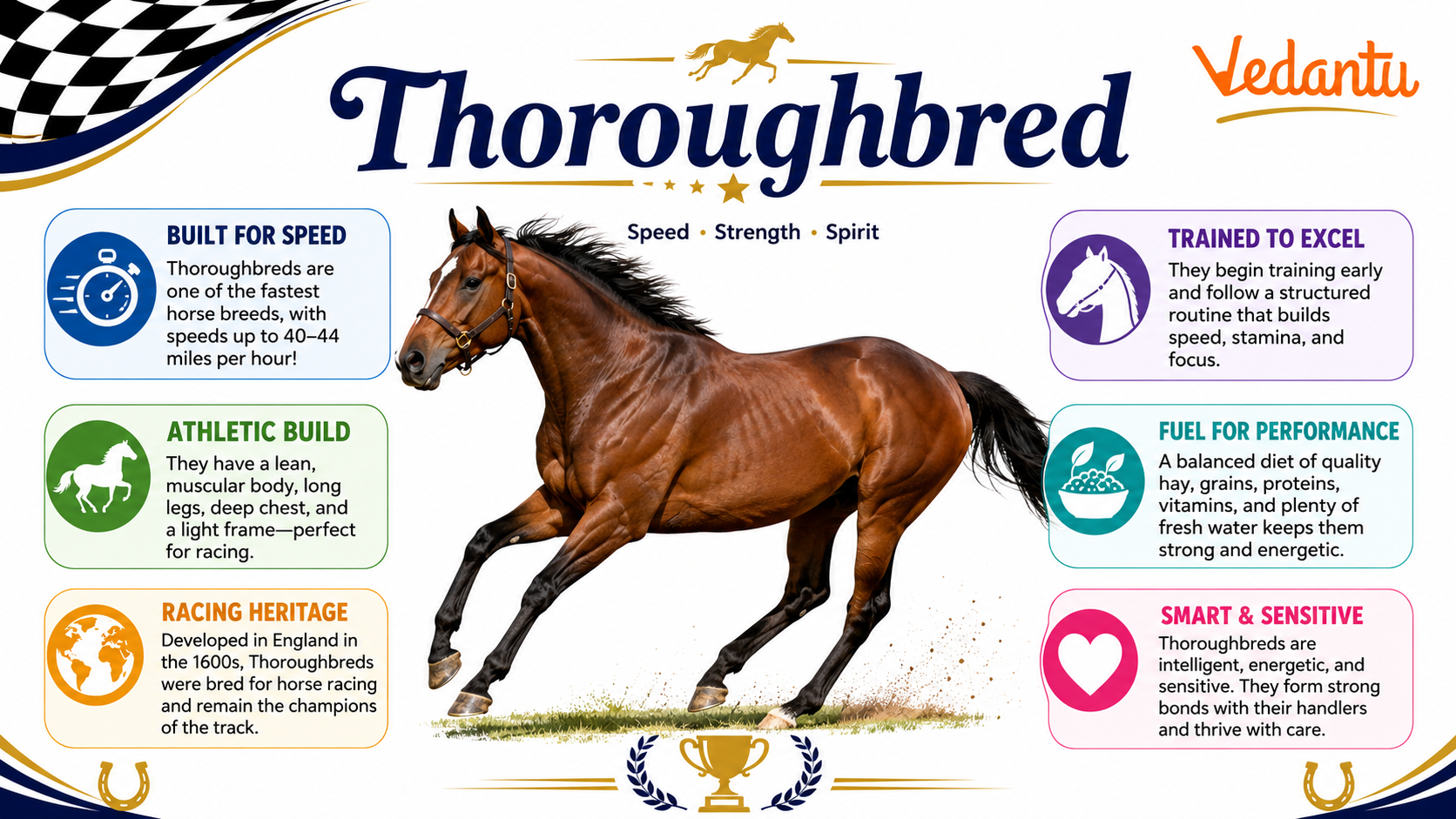 Thoroughbred horse running on a track