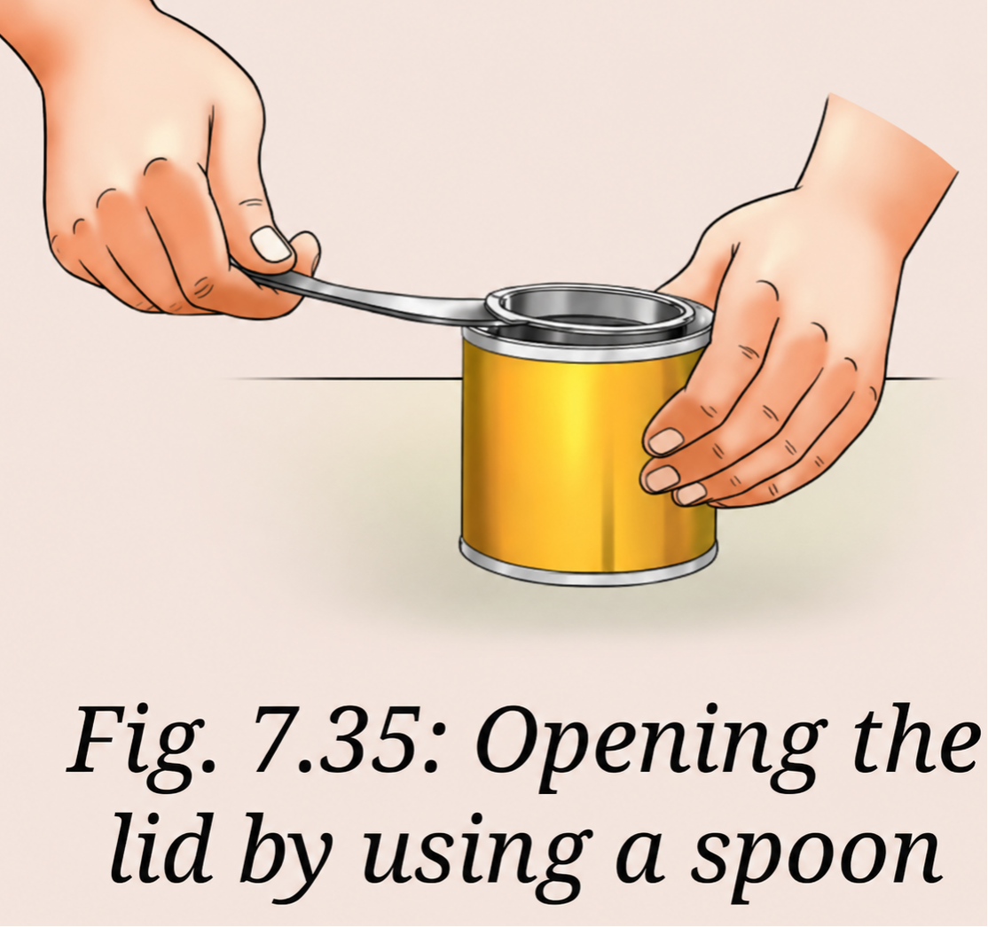 Why is it easier to open the lid of a can by using a spoon as shown in Fig. 7.35.png