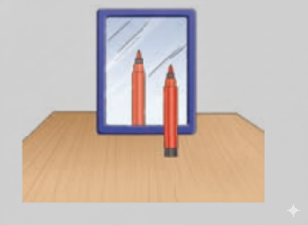 Fig. Image of a pen in a plane mirror.