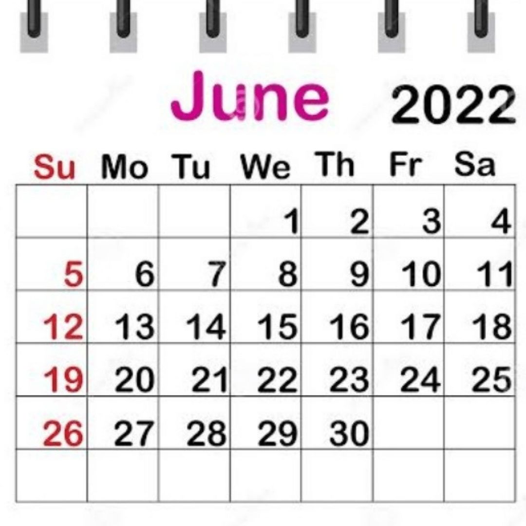 an image of calendar of June 2022
