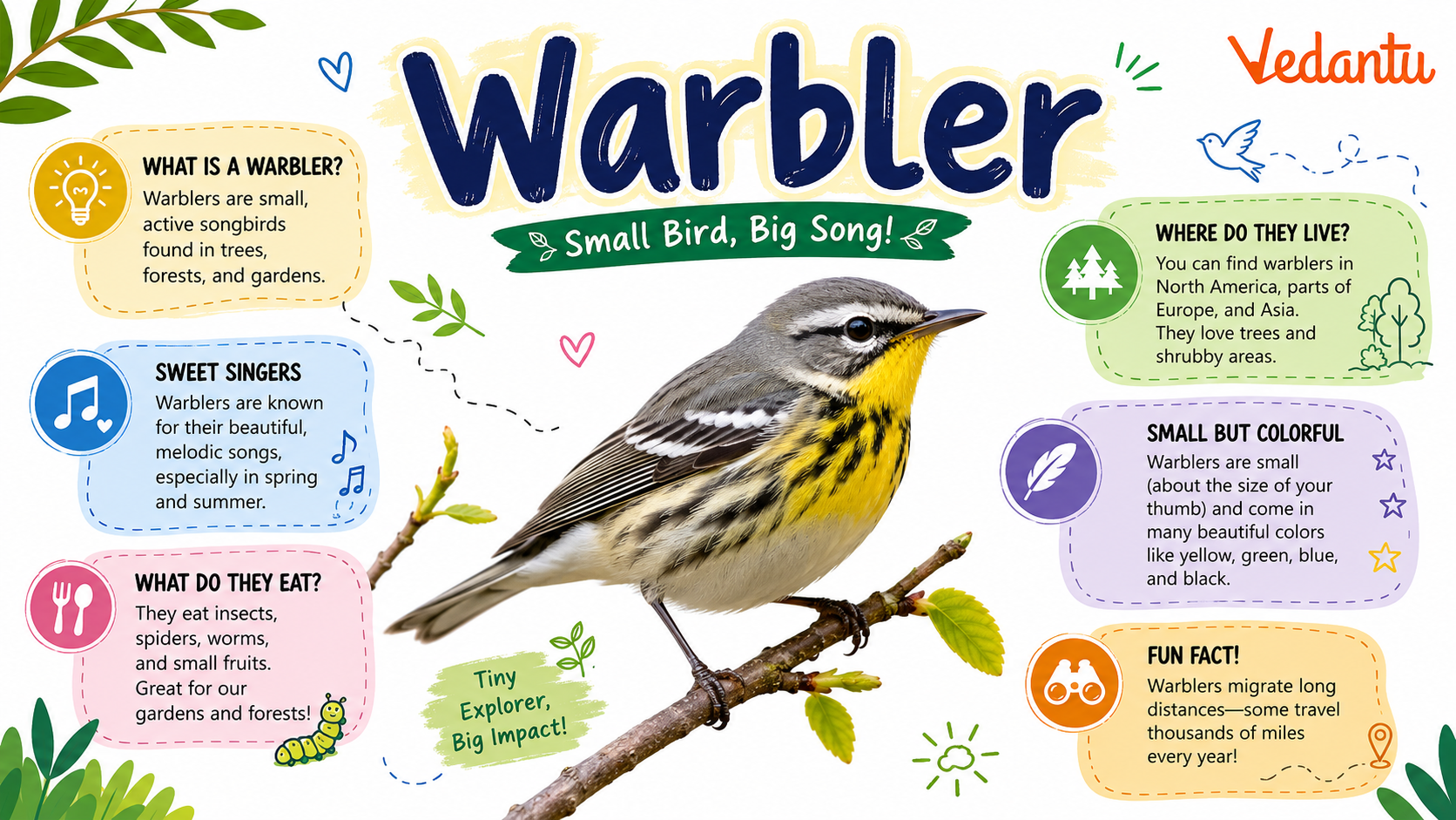 Warbler bird perched on a branch
